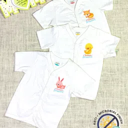 COCOON ORGANICS 100% Cotton Knit Pack Of 3 Half Sleeves Baby Animals Printed Anti Microbial Jhablas - White-picture-3