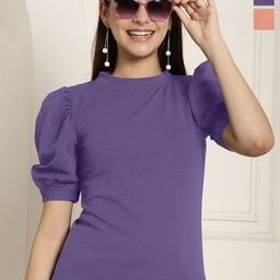 Tromko Women Pack of 2 V-Neck Puff Sleeve Regular Top-image-87