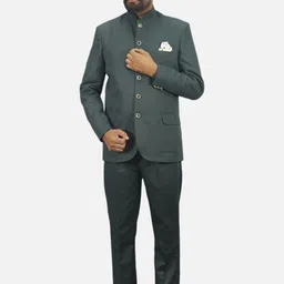 GARGIAN Master Cut Men Regular Fit Mandarin Collar Blazer and Trouser with Pocket Square-picture-38