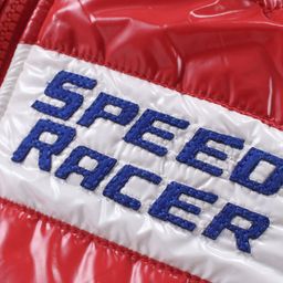 Babyhug Full Sleeves Front Open Padded Hooded Jacket with Colour Block Design & Text Embroidery - Red image 5