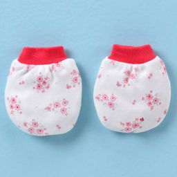 Ben Benny Interlock Cap Mitten Booties Set with Floral Print White & Red - Diameter 9.5 cm image 5