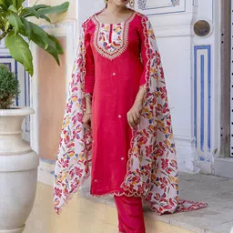 KALINI Women Ethnic Motifs Embroidered Thread Work Kurta with Trousers & Dupatta-picture-11