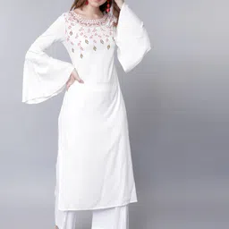 Vishudh Women White & Pink Printed A-Line Kurta-image-99