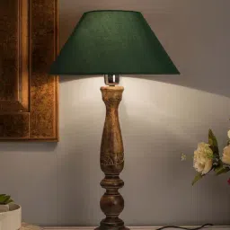 Homesake Brown Floral Carved Wood Table Lamp with Green Shade (Bulb Included) - Set of 1-44