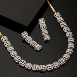 Saraf RS Jewellery Gold Polished White CZ Studded Contemporary Jewellery Set-23