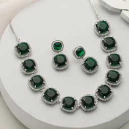 Saraf RS Jewellery White Rhodium Plated Green CZ Studded Designer Jewellery Set-picture-38