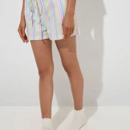 Wunderlove by Westside Multicolour Stripe High-Rise Cotton Shorts-image-63