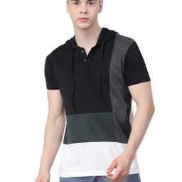Kalt Black & White Regular Fit Hooded T-Shirt-image-49