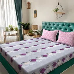 Klotthe Purple Cotton Printed 400 TC King Flat Bedsheet with 2 Pillow Covers-picture-7