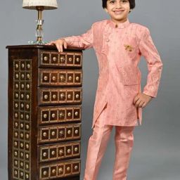 Ahhaaaa Kids Pink Embellished Full Sleeves Sherwani Set-picture-48