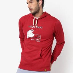 Campus Sutra Maroon Cotton Regular Fit Printed Hooded Sweatshirt-image-34