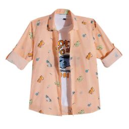 Cavio Boys Peach Cotton Printed Shirt-image-92