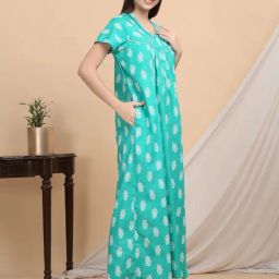 Sweet Dreams Turquoise Cotton Printed Nighty-picture-24