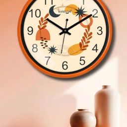 Random Cream & Orange Printed Analogue Round Shaped Wall Clock-picture-9