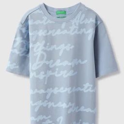 United Colors of Benetton Boys Blue Pure Cotton Printed Tshirt-image-2