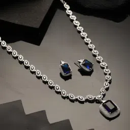 Saraf RS Jewellery Silver Plated Blue CZ Studded Statement Jewellery Set-picture-24