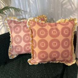 LUSHLYF Terracotta Sunburst Ruffle Rust 2 Pieces Printed Cotton Square Cushion Covers-image-60