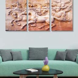 999Store Brown Textured Running Horses Art 3 Frame Canvas Paintings-28