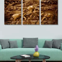 999Store Brown Textured Elephant Art 3 Frame Canvas Paintings-22