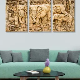 999Store Brown Elephant with Deer Art 3 Frame Canvas Paintings-47