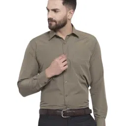 English Navy Olive Slim Fit Solid Shirt-image-96