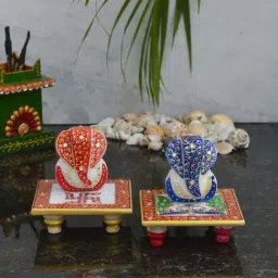 eCraftIndia Combo of Lord Ganesha Marble Chowkis with Peacock and Swastik-image-46
