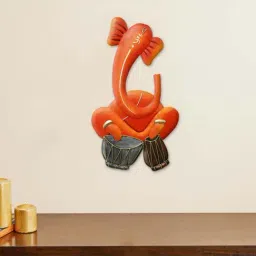 eCraftIndia Musician Lord Ganesha playing Dholak Handcrafted Iron Wall Hanging-45