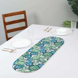 HOSTA HOMES Green & Blue Cotton 4-Seater Digitally Printed Centre Table Runner-43