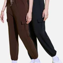 BUYNEWTREND Brown & Black High rise Joggers (Pack Of 2)-picture-26