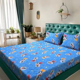 Klotthe Blue Cotton Printed 400 TC King Flat Bedsheet with 2 Pillow Covers-picture-7