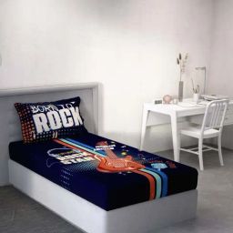 DDecor Rockstar Conversational Blue Cotton 136 TC Single Bedsheet With 1 Pillow Cover-27