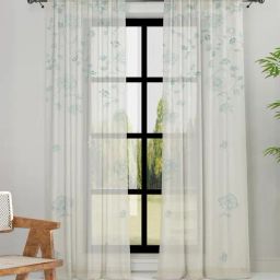 Fabindia Home Magnolia Floral Beige & Blue Cotton 7 ft Door Curtain-picture-32