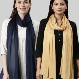 TWIN BIRDS Navy & Golden Plain Dupatta - Pack Of 2-picture-22