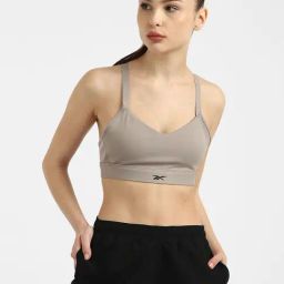 Reebok Grey Lux Strappy Non Wired Padded Sports Bra-image-16