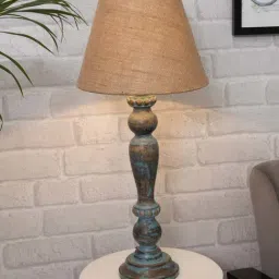 Homesake 'Eureka Polka Distressed' Brown & Green Wood Table Lamp with Cone Shade - Set of 1-45