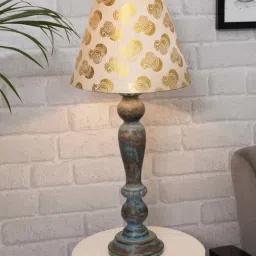 Homesake 'Eureka Polka Distressed' Mustard & Green Wood Table Lamp with Shade - Set of 1-9