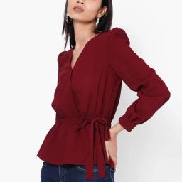 MISH Maroon V Neck Peplum Top-image-83