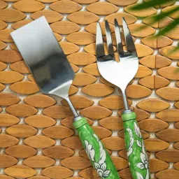 ExclusiveLane 'The Mughal Zahri' Serving Fork & Scraper In Stainless Steel & Ceramic (Set of 2)-17