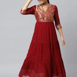 Aurelia Maroon Brocade Pattern Maxi Dress-image-24