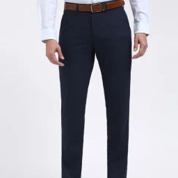 Peter England Navy Slim Fit Printed Trousers-image-69