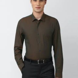 Peter England Brown Cotton Slim Fit Texture Shirt-picture-22