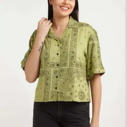 Zink London Green Printed Shirt-image-93
