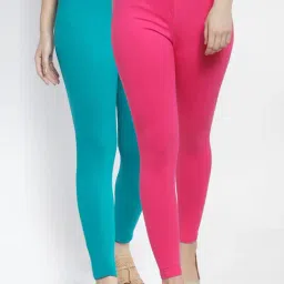 Gracit Pink & Blue Mid Rise Leggings - Pack Of 2-image-35