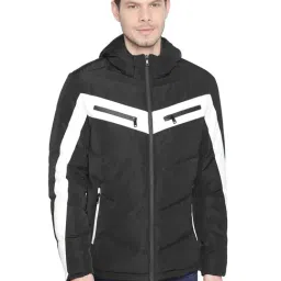 Basics Black & White Slim Fit Colour Block Hooded Jacket-image-0