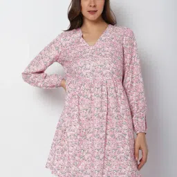Vero Moda Dusty Pink Floral Print A Line Dress-picture-41