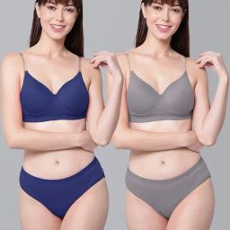 AROUSY Blue & Grey Cotton Bra Panty Set - Pack Of 2-image-97