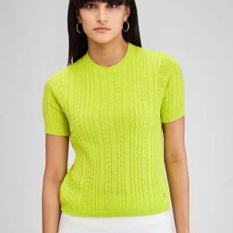Spykar Lime Green Self Design Sweater-picture-2