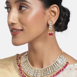 Zaveri Pearls Gold Tone Kundan & Dangling Beads Necklace & Earring Set-ZPFK9358-14
