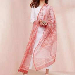 Fabindia Pink Floral Print Dupatta-image-93