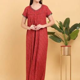 Sweet Dreams Red Regular Fit Printed Nighty-picture-31